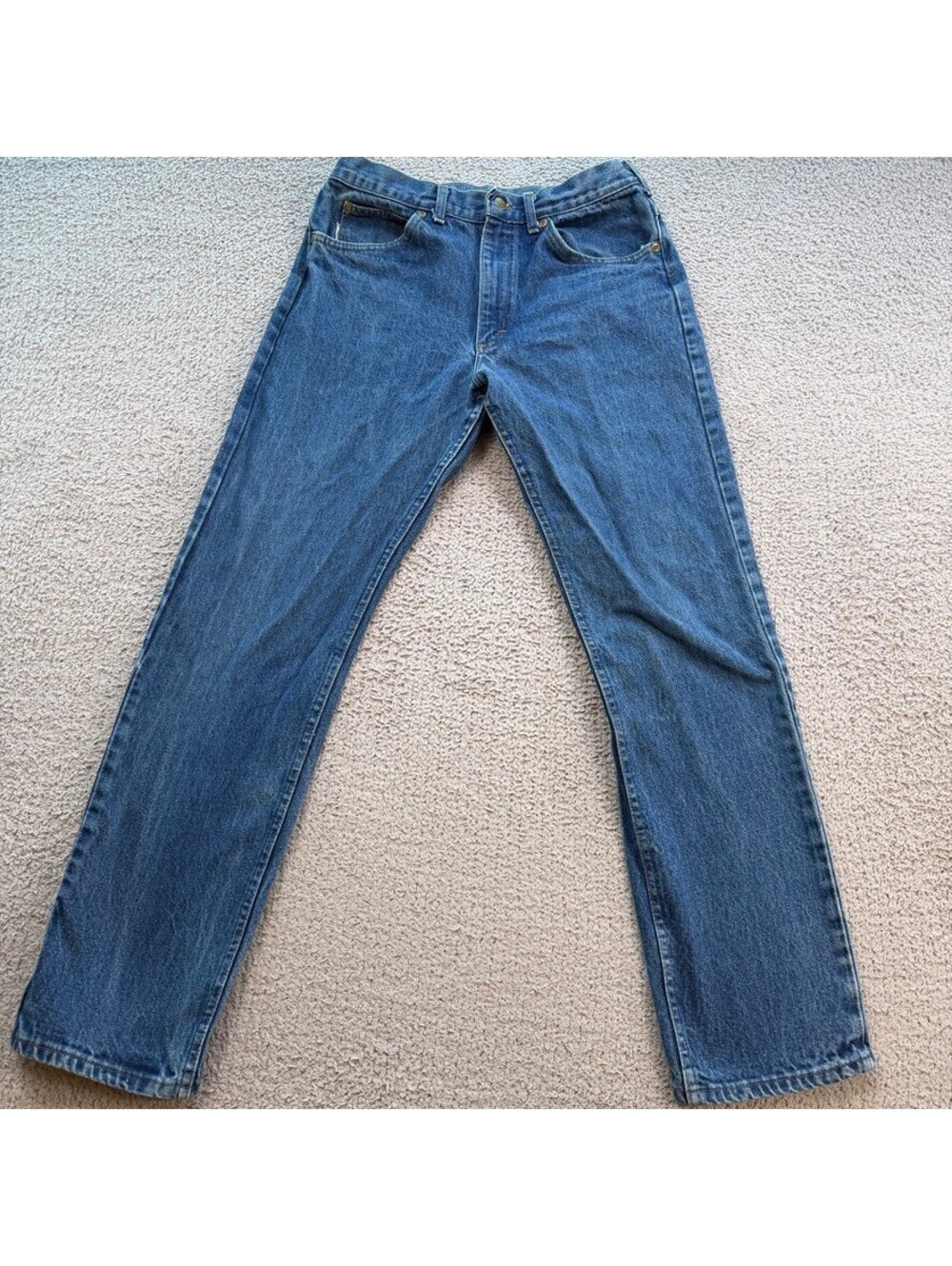 Vintage 80s Lee Men 33x33 Blue Denim Jeans Made in USA Straight Leg Union Tag
